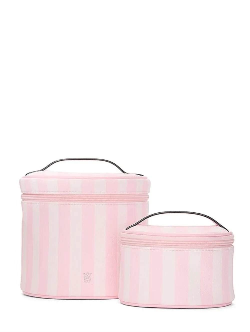 Victoria's Secret Pink Striped Cosmetic Storage Case Set Of 2 Makeup Bags
